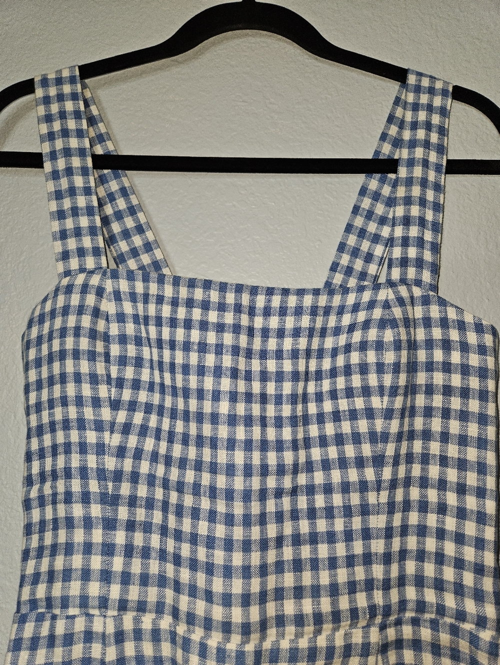 Reformation Brigitte Linen Dress Blue Gingham Print Size 6 - Picture 5 of 10